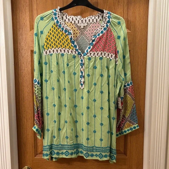 John Mark Multicolored Patchwork Top - Picture 1 of 8
